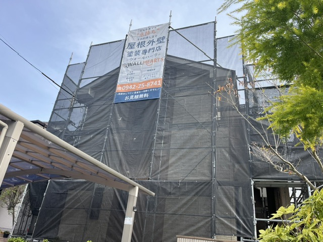 久留米市野中町のM様邸の飛散防止ネット取り付け完了