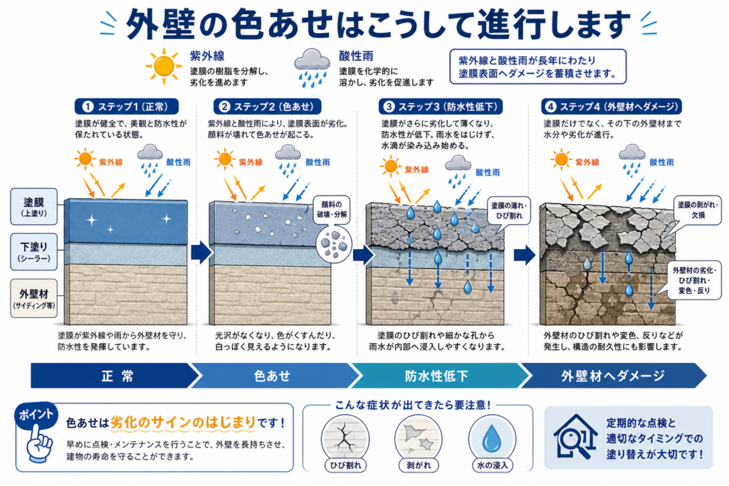 外壁の劣化【色あせ・チョーキング】