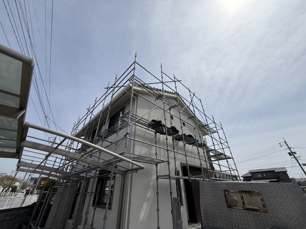 福岡県久留米市-外壁塗装-足場組立完了-Y様邸