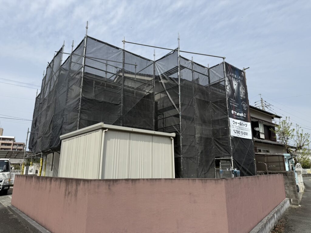 福岡県久留米市-外壁塗装-足場組立完了-Y様邸