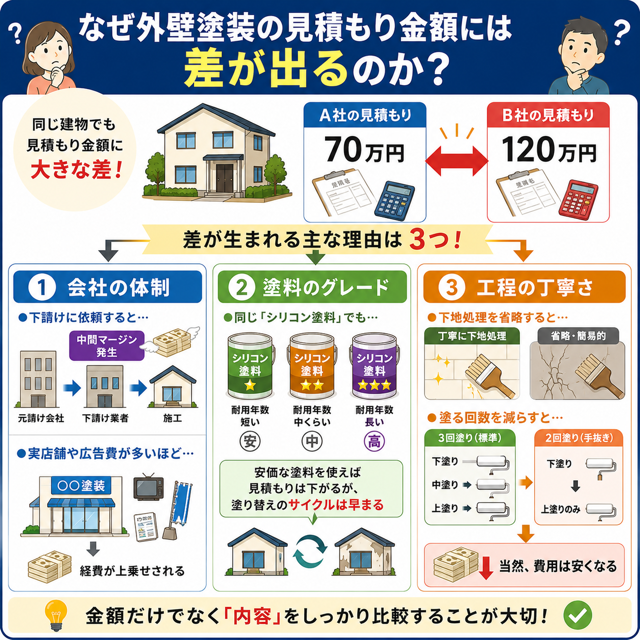 外壁塗装の見積金額に差が出る理由