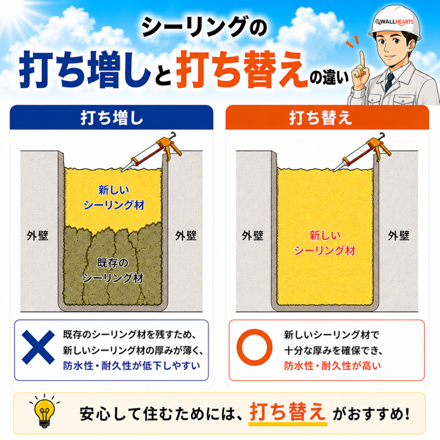 シーリングの打ち増しと打ち替えの違い