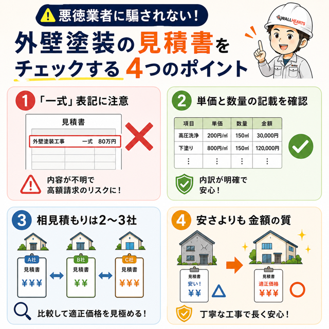 外壁塗装の悪質業者に騙されないための見積書をチェックする4つのポイント