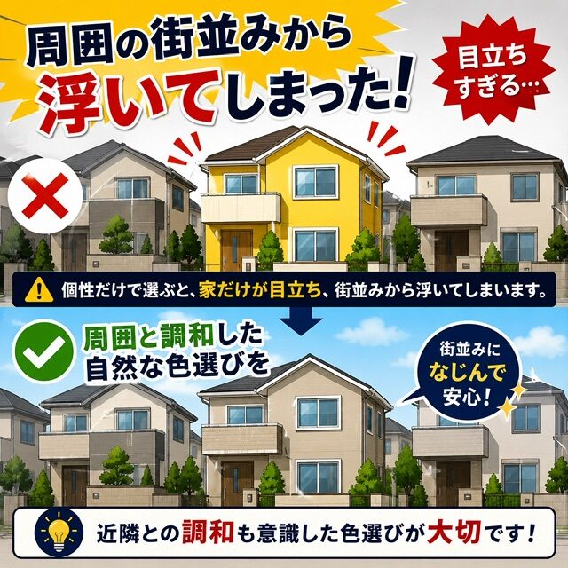 色選びの失敗:周囲の街並みや景観から浮いてしまった
