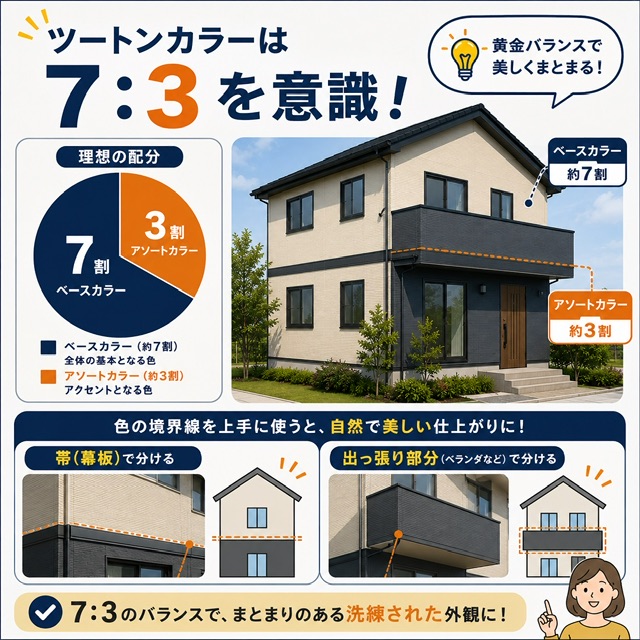 ツートンカラーにする場合は「7:3(ベース:アソート)」の比率を意識する