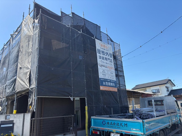 福岡県久留米市宮ノ陣-外壁塗装-飛散防止ネットの張り付け-N様邸