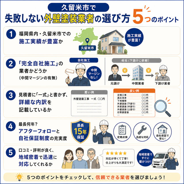 久留米市で失敗しない外壁塗装業者の選び方と5つのポイント