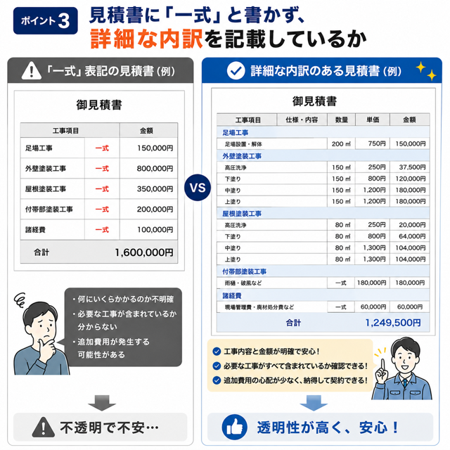 見積書に「一式」と書かず、詳細な内訳を記載しているか