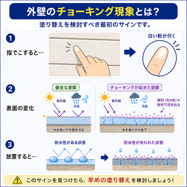 チョーキングが起きると外壁の防水性の低下につながる