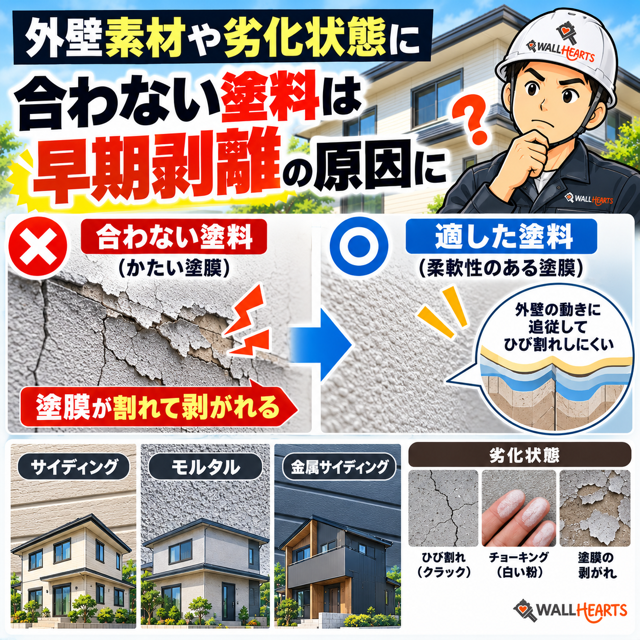外壁材に会わない塗料は早期剥離の原因に